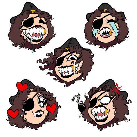 5 different emotions of a pirate character for a commission. Not for resale or reuse.