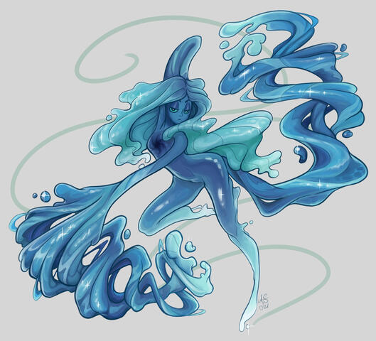 A beautiful slime girl showing off her liquidy limbs. Character design by Matilda Fiship